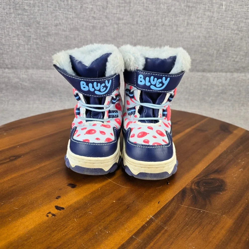 Bluey Bingo Kids Winter Snow Boots Blue Red Balloon Print Faux Fur Sz 7 36112035